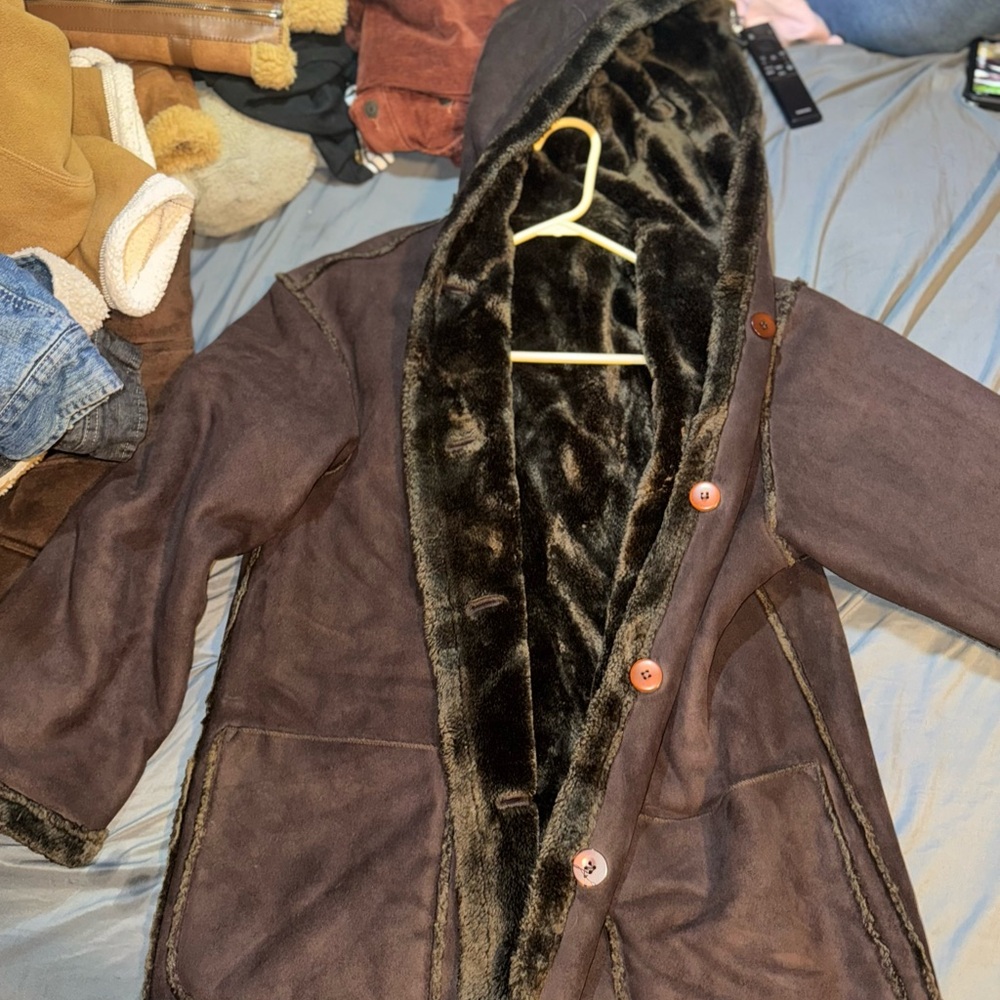 Women's Brown Teddy Jacket with Faux Fur Lining